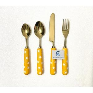 Juego de cubiertos de acero inoxidable 304 de último diseño con mango de piedra, juego de tenedor, cuchillo y cuchara para mesa, cubertería plateada y dorada - Product Image 2