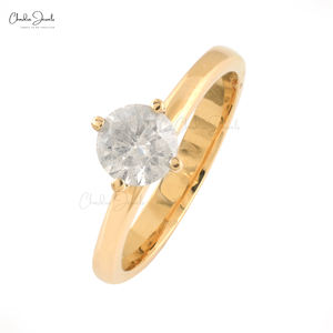 Anillo de compromiso de oro amarillo macizo de 14k con diamante blanco de corte redondo de 5mm engastado en punta, certificado por IGI, regalo de cumpleaños para esposa - Product Image 4