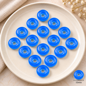 Pendentif en calcédoine bleue lisse en forme de donut de 15 mm, facetté, pour la fabrication de bijoux, la lithothérapie, la guérison énergétique, charme pour collier - Product Image 4