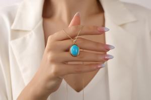 Collar de Plata de Ley 925 Chapado en Oro de 14K con Turquesa Howlite, Colgante de Piedra Azul, Joyería Fina Clásica y Elegante, Regalo de Compromiso - Product Image 4