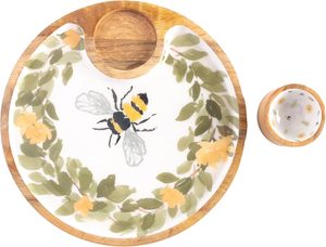 Bandeja de Madera para Servir con Tazón, Diseño Floral de Abejas, Plato Redondo de Madera para Decoración de Mesa de Comedor para Fiestas - Product Image 3