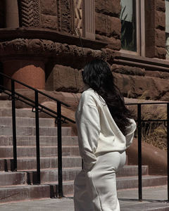 Womens White Half Zip Sweatshirt And Matching <b>Joggers</b> Set Premium Heavyweight Fleece Pullover Loungewear Two Piece Outfit - Product Image 4