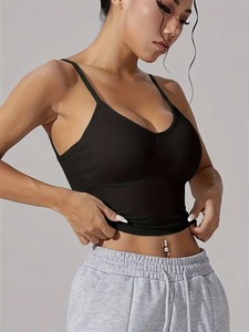 Soutien-gorge de sport blanc uni à dos ouvert pour femmes |   Débardeur de sport en nylon haute élasticité |   Camisole de yoga extensible dans quatre directions, douce pour la peau - Product Image 5