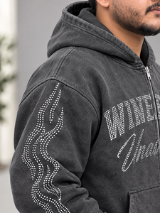 Sweat à capuche personnalisé unisexe avec strass, motif graphique, streetwear, coupe oversize, en molleton, étiquette personnalisée, pour l'hiver, tenue formelle, sweat à capuche OEM - Product Image 3
