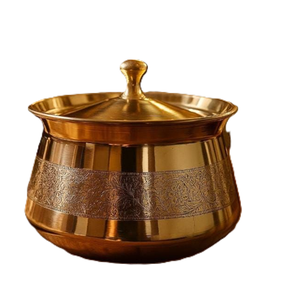 Vajilla de latón martillado brillante de primera calidad con tapa y asa a juego, disponible a precios de mayorista. - Product Image 2