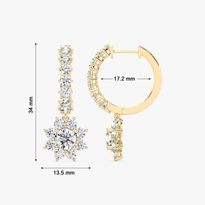 Pendientes de Aro de Oro Amarillo de 14K con Gotas de Estrella, Diamantes Cultivados en Laboratorio, Corte Redondo, 16 Piedras, Certificados por IGI - Product Image 2