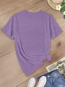 T-shirt à manches courtes pour homme, imprimé chats de dessin animé violets, col rond, coupe classique, style décontracté, tissu jersey 100% coton, OEM personnalisé - Product Image 2