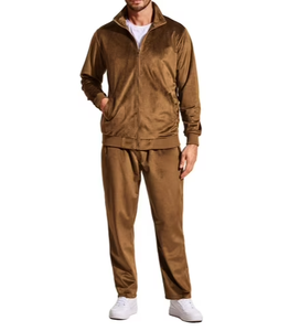 Men Velvet Tracksuit 2 Piece Set Full Zip <b>Jacket</b> Long Sleeve Solid Color Casual Wear Autumn Style Stand Collar Pants - Product Image 5