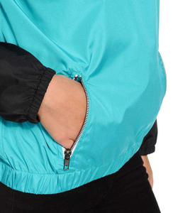 Women Color Block Hooded Bomber Jacket Full Zip Long Sleeve Windproof Polyester Material Contrast Design Autumn Wear - Product Image 5