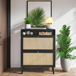 Modern Solid Wood Portable <b>Shoe</b> <b>Storage</b> Cabinet Flip Drawers <b>Shoe</b> Rack Extendable Entryway Bench Apartment Living Room - Product Image 3