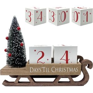 Calendario dell'Avvento Natalizio con Conto alla Rovescia di 99 Giorni, Slitta di Babbo Natale, Decorazione Rustica in Legno Stile Fattoria per Natale - Product Image 1