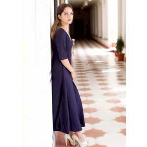 Robe Angrakha bleue taille XS, magnifique silhouette évasée en mousseline de soie, tissu respirant - Product Image 1