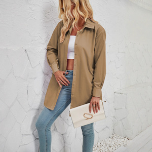 Nouvelle Blouse Décontractée Femme Printemps-Automne à Col Revers Simple, Manches Longues, Couleur Unie, Boutonnée, Coupe Ample en Tissu Popeline - Product Image 2