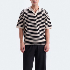 Men's <b>Striped</b> Knitted Polo <b>Shirt</b> Short Sleeve Casual Regular Fit <b>Black</b> <b>White</b> - Product Image 5