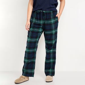 Pantalones de pijama de franela verde para mujer, pantalones de pierna recta de ajuste relajado para todo el día a cuadros con características transpirables - Product Image 2