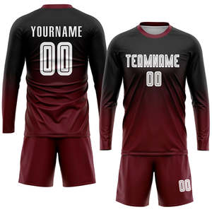 ชุดเสื้อฟุตบอลไล่เฉดสีแดงเลือดหมูดำแบบพรีเมียมสั่งทำพิเศษ ชุดยูนิฟอร์มฟุตบอลแบบซับลิเมชั่นไล่สี สำหรับผู้ใหญ่ ผู้ชาย ระบายอากาศได้ดี ผลิตจากโพลีเอสเตอร์ - Product Image 2