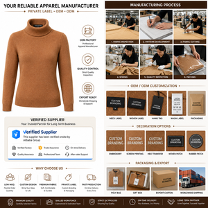 เสื้อสเวตเตอร์คอเต่าถักสำหรับผู้หญิง แบบกำหนดเอง OEM ODM แบรนด์ส่วนตัว แขนยาว สำหรับฤดูหนาว ระบายอากาศได้ดี ผลิตจากโพลีเอสเตอร์ 80% ขายส่ง - Product Image 6