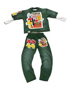 Ensemble de survêtement unisexe délavé à l'acide Logo personnalisé Manches longues Sweat-shirt à col rond en coton épais Pantalon de survêtement Joggers Ensemble pour hommes - Product Image 2