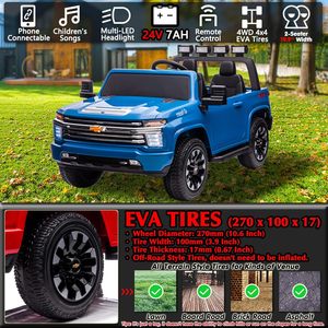 Auto de Juguete de 24V para 2 Personas con Control Remoto, Camioneta Silverado Licenciada para Niños y Niñas - Reproduce Música (Azul) - Product Image 3