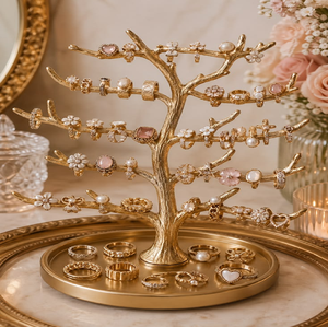 <b>Large</b> capacity rotating earring holder and necklace display stand with wooden base <b>tray</b>, available at wholesale prices. - Product Image 5
