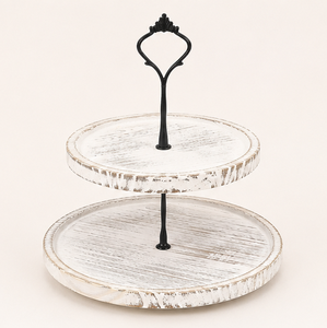 2-Tier Wood <b>Cupcake</b> <b>Stand</b> & Tiered Dessert Display Whitewashed Farmhouse Cake <b>Stand</b> for Birthday Party and Catering Events - Product Image 4