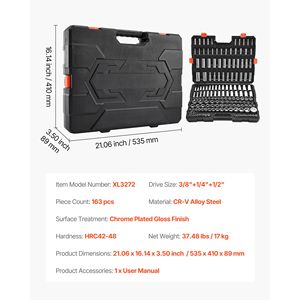 Set di Chiavi a Bussola Industriale da 163 Pezzi, Attacco da 3/8, 1/4, 1/2 Pollici, SAE e Metrico, Profonde e Standard, Kit di Utensili per Meccanici con Ampia Applicazione - Product Image 4