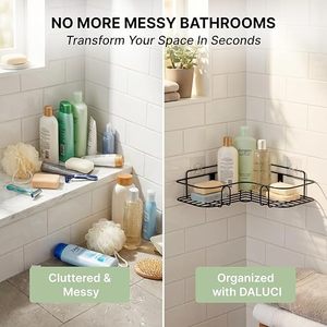 Corner Wall Mounted <b>Metal</b> Storage Rack Double Tier Self <b>Adhesive</b> Bathroom Organizer Minimalist Style - Product Image 6