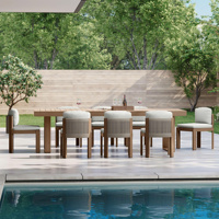 Table de repas extérieure extensible avec 8 chaises latérales en corde tressée