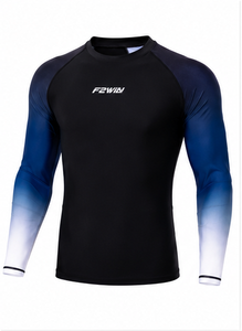 F2WIN Rashguard Unisexe à Manches Longues Noir Bleu Dégradé Séchage Rapide Anti-Bactérien Écologique Spandex Polyester Maillot de Bain Adulte - Product Image 2