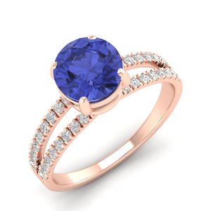 Bague en or 14 carats REYES, diamant certifié IGI, taille brillant rond, 2 carats, pierre précieuse tanzanite, bijoux fins pour femmes - Product Image 2
