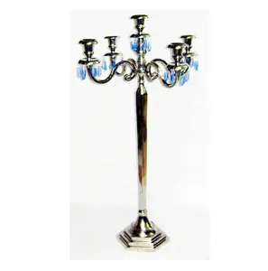 新抵达金属烛台用于家庭婚礼活动银烛台5臂用于悬挂水晶装饰