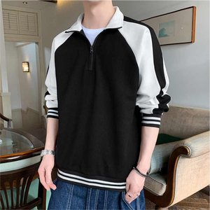 เสื้อสเวตเชิ้ตแบบ unisex ครึ่งซิป คอปกตั้ง แขนเสื้อแบบแร็กแลน ตัดต่อสี ทรงปกติ ผ้าถัก ใส่สบายๆ ในฤดูใบไม้ร่วง ผลิตจากโพลีเอสเตอร์ - Product Image 3