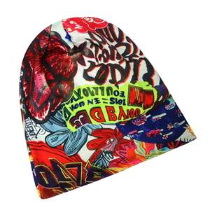 Gorros de punto ajustables sublimados con logo personalizado, MOQ bajo, de alta calidad, en tejido acrílico/algodón, con diseño jacquard, puntos acanalados y lazos de frutas. - Product Image 1