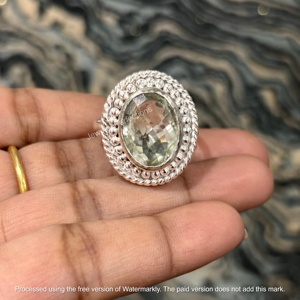 Wholesale Jewelry Perfections 925 Sterling Silver Women's Oval Cut Green Amethyst Bezel Setting Religious Style Gemstone Ring - Product Image 2