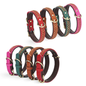 Collier pour chien en cuir tressé avec boucle en bronze, collier rembourré doux multicolores pour chiens de petite et moyenne taille, collier pour animaux de compagnie tissé à la main - Product Image 4