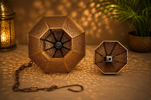 Handmade Moroccan Gold Hanging Lantern <b>Turkish</b> Metal Pendant <b>Light</b> Boho Home Decor Decorative Ceiling Hanging Lamp Ambient <b>Light</b> - Product Image 5