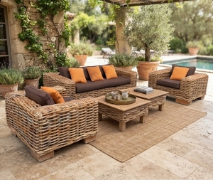 Handcrafted outdoor wicker <b>rattan</b> patio <b>sofa</b> set cushioned <b>sofa</b> armchairs coffee table furniture lounge setup product item - Product Image 2