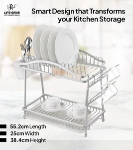 LIFE SMILE Double Tier Dish and Bowl Drying Rack Kitchen <b>Plate</b> Organizer High Quality Aluminum Modern Luxury Easy Assembly - Product Image 4