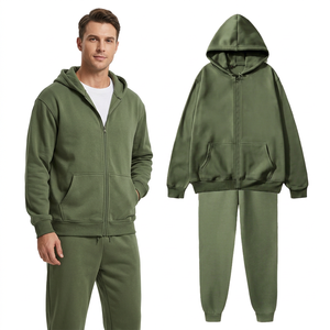 Conjunto Deportivo Unisex Verde con Capucha, Cierre de Cremallera, Color Sólido, Sudadera y Pantalones Casuales para Otoño - Product Image 3