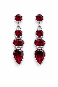 High Quality 925 Sterling <b>Silver</b> Rhodium Plated Bohemian Style Multi Shape Garnet <b>Long</b> Danglers Women's <b>Earrings</b> Party Wear Gift - Product Image 2