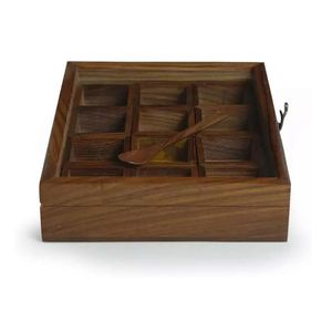 Handcrafted Wooden Spice <b>Box</b> Masala Dabba Natural Wood <b>Storage</b> Container for Indian <b>Kitchen</b> Spice Organization - Product Image 1