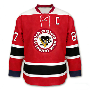 Venta al por Mayor de Camisetas de Hockey sobre Hielo con Sublimación de Encaje, Cuello en V, Manga Corta, Uniformes Personalizados con Nombre de Equipo, Transpirables y que Absorben la Humedad - Product Image 2