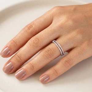 Bague Demi-Éternité en Or Massif 10K 14K 18K avec Diamants de Laboratoire Ronds et Baguettes Sertis à Griffes, Couleur Or, Pureté DEF VVS VS, Bague de Mariage - Product Image 6