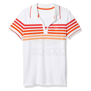 Wholesale Women's White <b>Striped</b> <b>Polo</b> <b>Shirt</b> Short Sleeve Regular Fit Breathable Cotton Jersey Fabric Spring Summer Casual Wear - Product Image 1