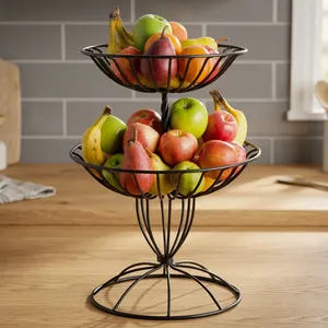 2 Tier Metal Fruit <b>Basket</b> <b>Stand</b> for Kitchen Countertop Dining Table <b>Vegetable</b> Storage Organizer Black - Product Image 4