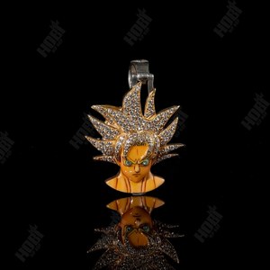 Colgante de Plata de Ley 925 con Diamante Moissanita, Estilo Super Saiyan Goku, Hip Hop, para Hombre, con Rostro y Detalles Escarchados - Product Image 3