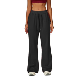 Pantalones cargo de mujer de corte regular, pantalones de chándal acampanados lisos para mujer, venta al por mayor, personalizados, cómodos, de algodón de alto gramaje - Product Image 1