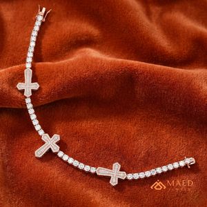 Pulsera de tenis con cruz de oro rosa y moissanita, elegante y lujosa, para hombre y mujer - Product Image 4