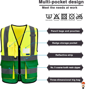 Gilet de sécurité réfléchissant de haute qualité, respirant, imperméable, en polyester, haute visibilité, vêtements de travail pour hommes - Product Image 2