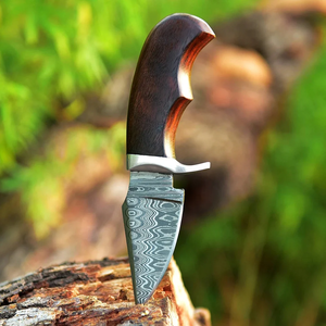 Cuchillo de Desollado de Acero de Damasco Hecho a Mano con Hoja Recta de Punta Caída, Mango de Palisandro, 7 Pulgadas, Funda de Cuero, OEM/ODM - Product Image 5